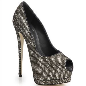 NWT Giuseppe Zanotti / Glittered Mesh Peep-Toe Pumps